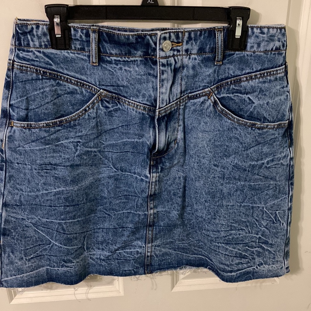 Forever 21 LA Denim Jean Distressed Mini Skirt Size 31 XL Vintage Acid Wash Look - Picture 2 of 10